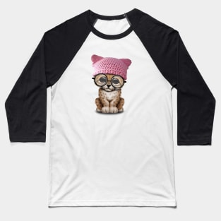 Cute Cheetah Cub Wearing Pussy Hat Baseball T-Shirt